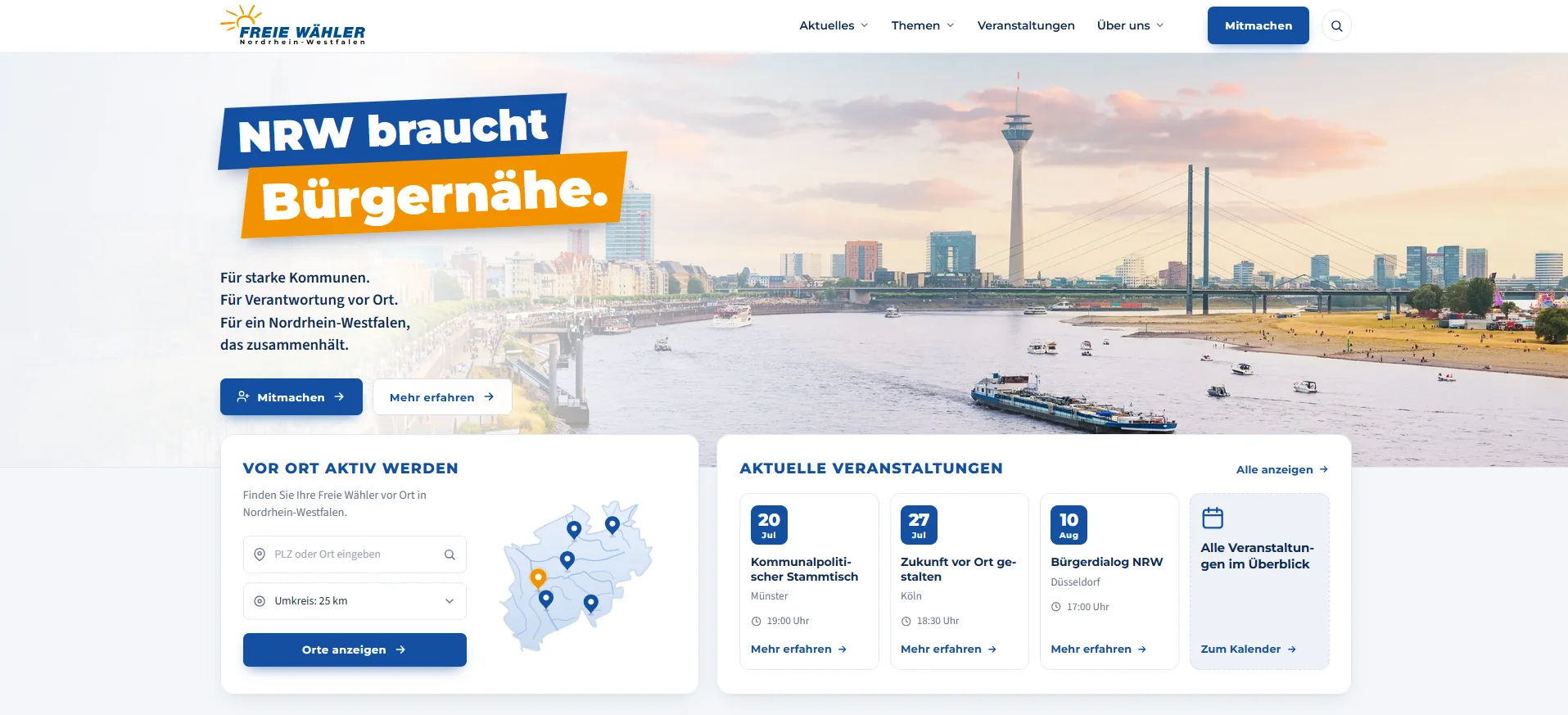 Screenshot der neuen Website der FREIEN WÄHLER NRW nach dem Relaunch